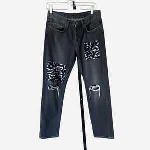 AllSaints Women's Boys Fit Patchwork Distressed Mid Rise Button Up Stretch Jeans